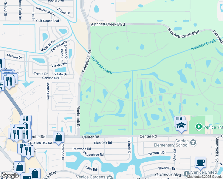 map of restaurants, bars, coffee shops, grocery stores, and more near 828 Blue Crane Drive in Venice