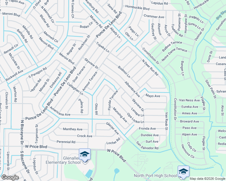 map of restaurants, bars, coffee shops, grocery stores, and more near 6531 Skyview Drive in North Port