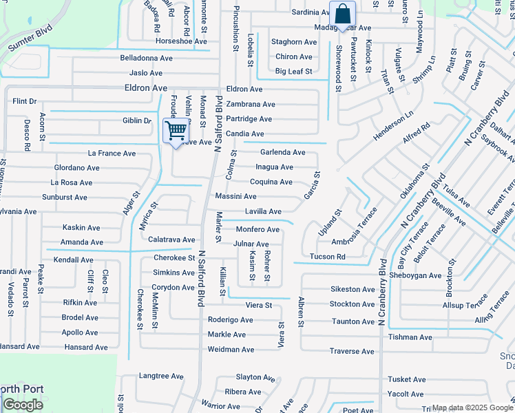 map of restaurants, bars, coffee shops, grocery stores, and more near 3689 Massini Avenue in North Port