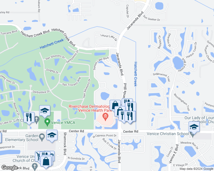 map of restaurants, bars, coffee shops, grocery stores, and more near 868 Saranac Lake Drive in Venice
