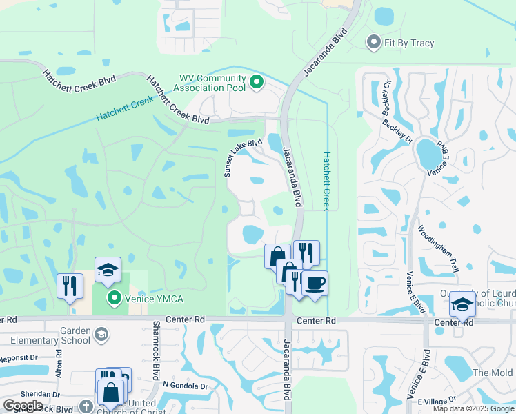 map of restaurants, bars, coffee shops, grocery stores, and more near 868 Saranac Lake Drive in Venice