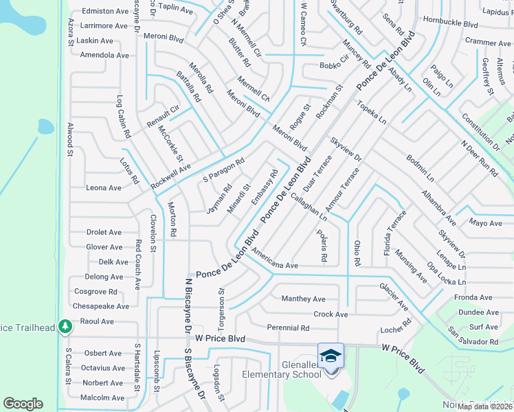 map of restaurants, bars, coffee shops, grocery stores, and more near 2637 Ponce De Leon Boulevard in North Port