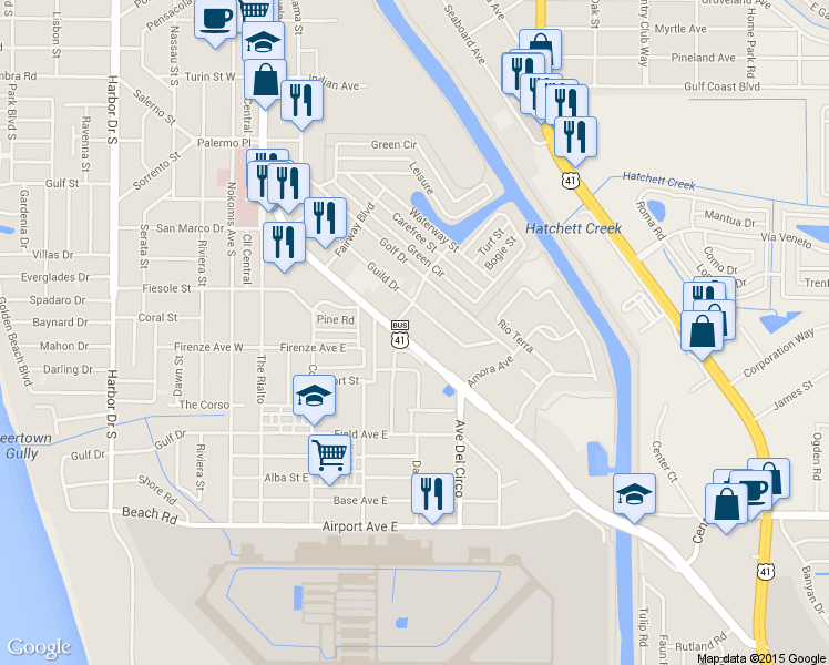 map of restaurants, bars, coffee shops, grocery stores, and more near 825 South Tamiami Trail in Venice
