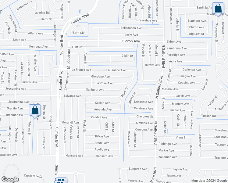 map of restaurants, bars, coffee shops, grocery stores, and more near 4321 Sunburst Avenue in North Port