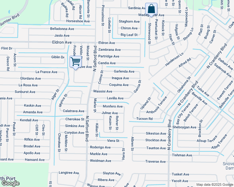 map of restaurants, bars, coffee shops, grocery stores, and more near 3689 Massini Avenue in North Port