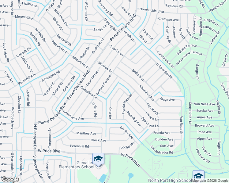 map of restaurants, bars, coffee shops, grocery stores, and more near 3224 Upson Terrace in North Port