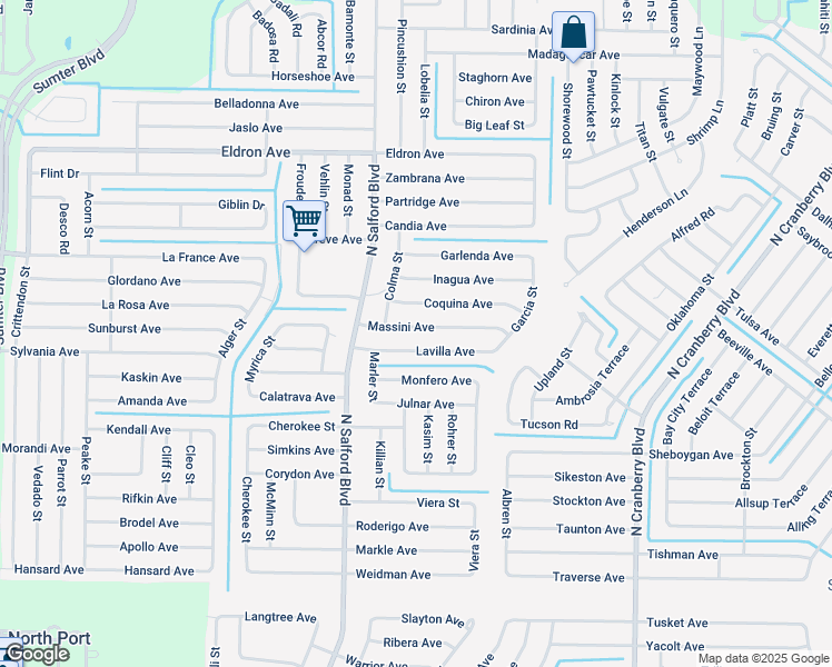 map of restaurants, bars, coffee shops, grocery stores, and more near 3809 Massini Avenue in North Port