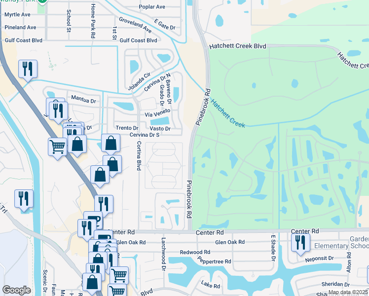 map of restaurants, bars, coffee shops, grocery stores, and more near 369 Longwood Dr in Venice