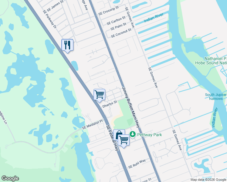 map of restaurants, bars, coffee shops, grocery stores, and more near 8015 Southeast Villa Circle in Hobe Sound