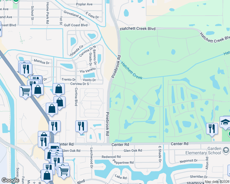 map of restaurants, bars, coffee shops, grocery stores, and more near 607 Cockatoo Circle in Venice