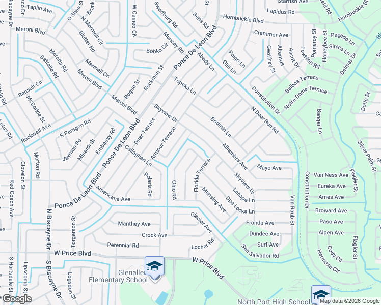 map of restaurants, bars, coffee shops, grocery stores, and more near 6876 North Ohio Road in North Port