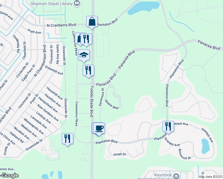 map of restaurants, bars, coffee shops, grocery stores, and more near 1015 Ohana Way in North Port