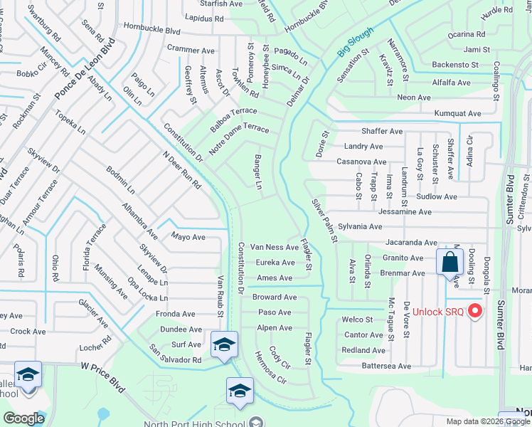 map of restaurants, bars, coffee shops, grocery stores, and more near Hamer Terrace in North Port