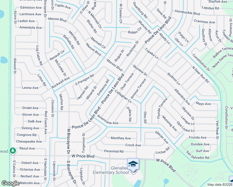 map of restaurants, bars, coffee shops, grocery stores, and more near 2995 Duar Terrace in North Port