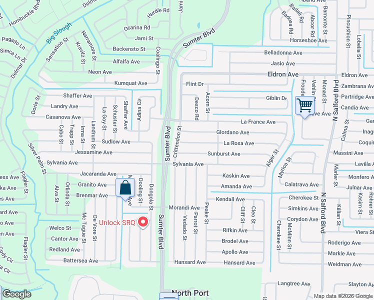 map of restaurants, bars, coffee shops, grocery stores, and more near 4867 Sunburst Avenue in North Port