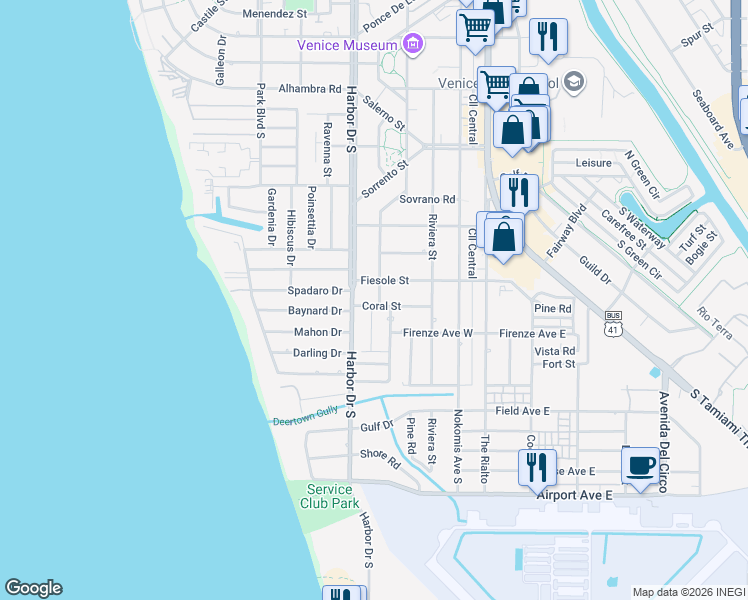 map of restaurants, bars, coffee shops, grocery stores, and more near 813 Robert Street in Venice