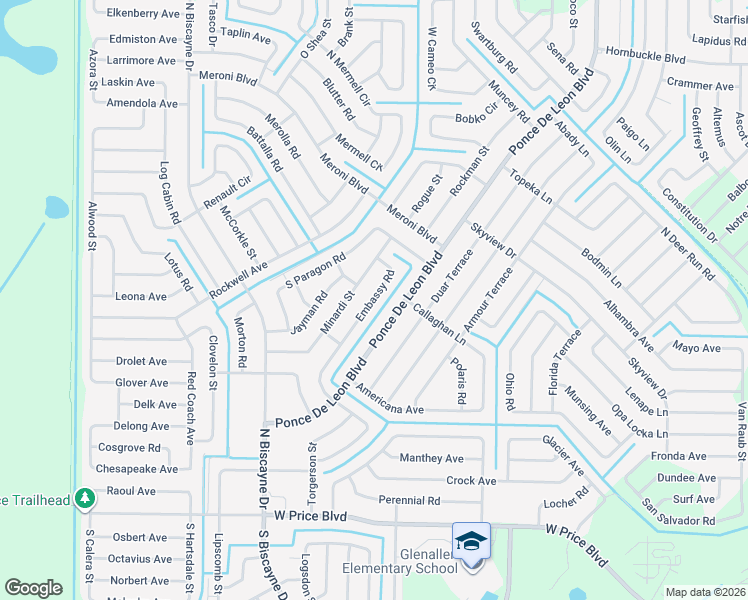 map of restaurants, bars, coffee shops, grocery stores, and more near 2637 Ponce De Leon Boulevard in North Port