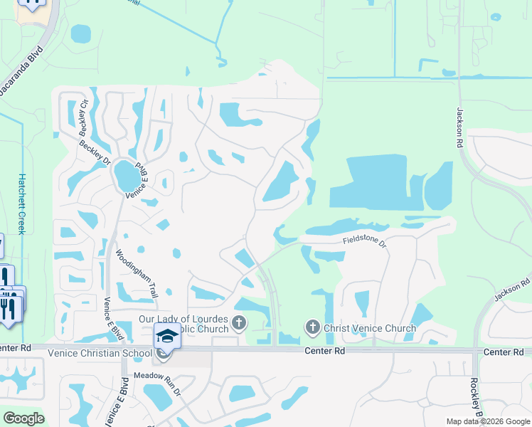 map of restaurants, bars, coffee shops, grocery stores, and more near 290 Venice Golf Club Drive in Venice