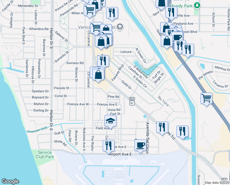 map of restaurants, bars, coffee shops, grocery stores, and more near 708 South Tamiami Trail in Osprey