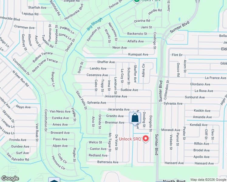 map of restaurants, bars, coffee shops, grocery stores, and more near 3273 Landrum Street in North Port