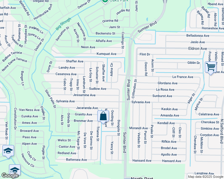 map of restaurants, bars, coffee shops, grocery stores, and more near 5158 Sudlow Avenue in North Port