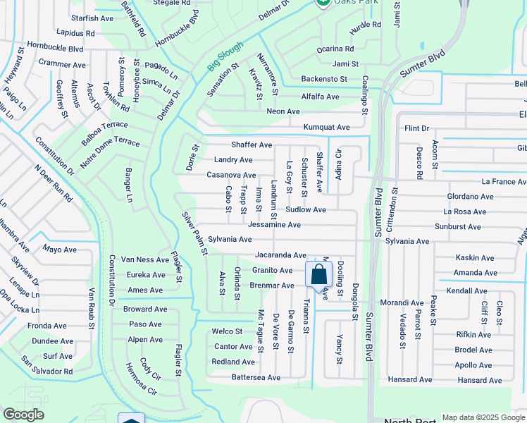 map of restaurants, bars, coffee shops, grocery stores, and more near 3273 Landrum Street in North Port