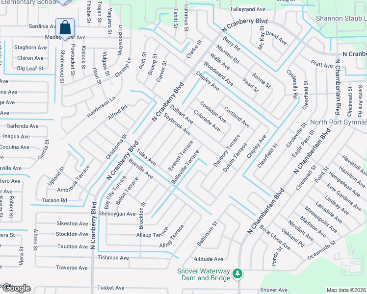 map of restaurants, bars, coffee shops, grocery stores, and more near 3401 Everett Terrace in North Port