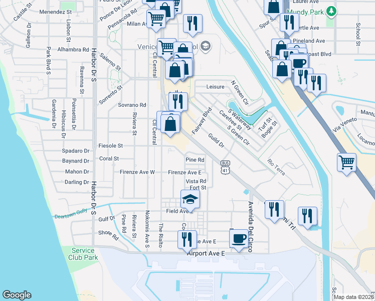 map of restaurants, bars, coffee shops, grocery stores, and more near 708 South Tamiami Trail in Osprey
