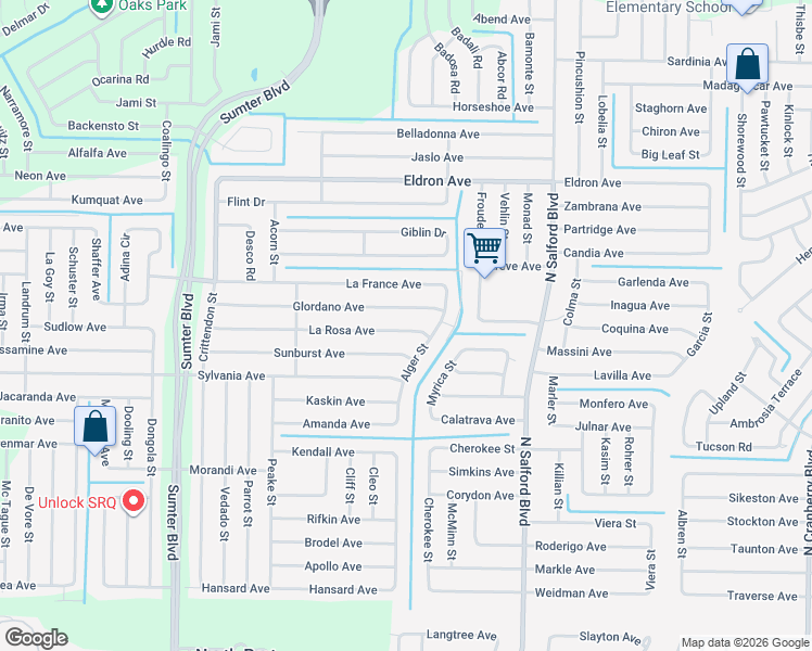 map of restaurants, bars, coffee shops, grocery stores, and more near 4303 Glordano Avenue in North Port