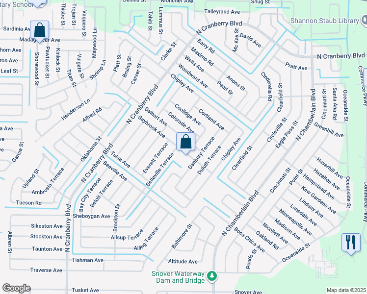 map of restaurants, bars, coffee shops, grocery stores, and more near 3389 Belleville Terrace in North Port