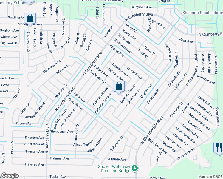 map of restaurants, bars, coffee shops, grocery stores, and more near 3389 Belleville Terrace in North Port