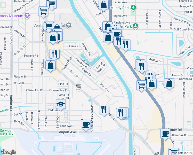 map of restaurants, bars, coffee shops, grocery stores, and more near 817 Stymie Place in Venice