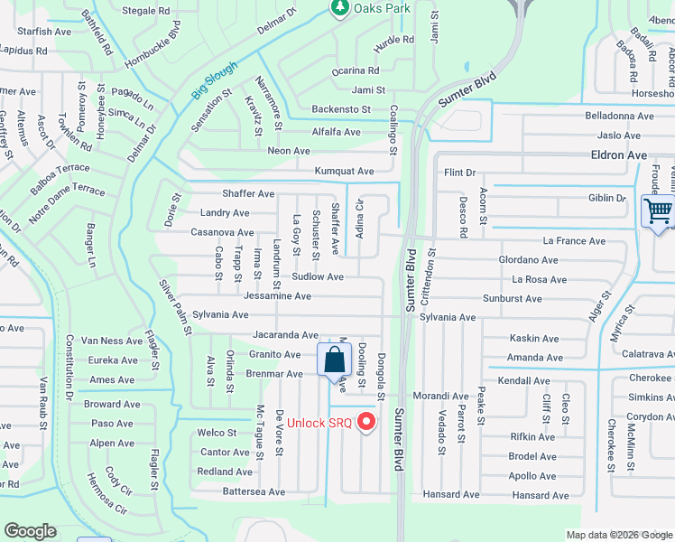 map of restaurants, bars, coffee shops, grocery stores, and more near 5256 Sudlow Ave in North Port