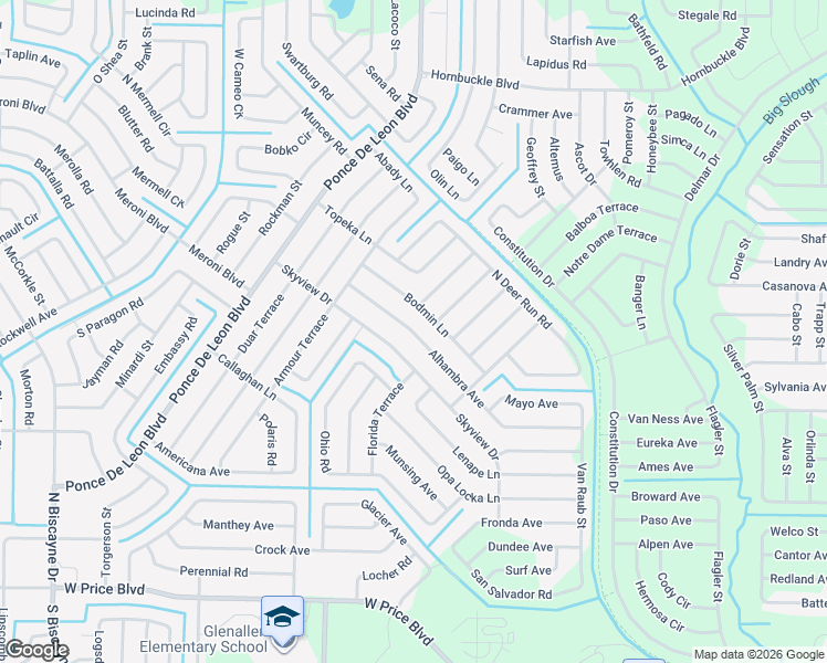 map of restaurants, bars, coffee shops, grocery stores, and more near 6553 Alhambra Avenue in North Port