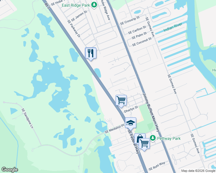 map of restaurants, bars, coffee shops, grocery stores, and more near 9463 Southeast Federal Highway in Hobe Sound