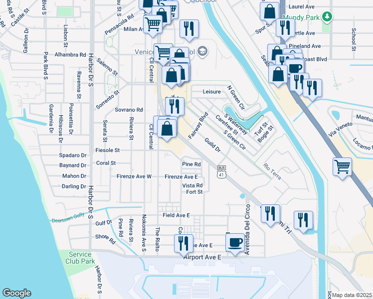 map of restaurants, bars, coffee shops, grocery stores, and more near 708 South Tamiami Trail in Osprey