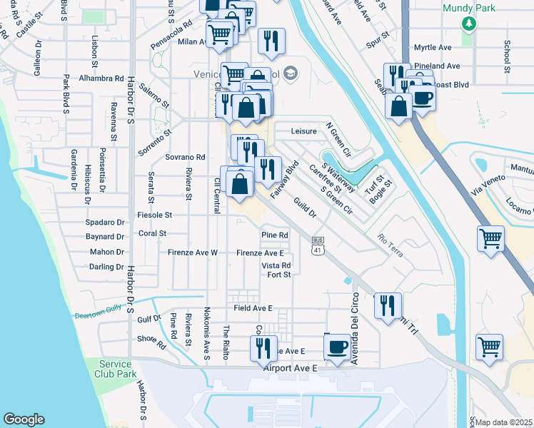 map of restaurants, bars, coffee shops, grocery stores, and more near 708 South Tamiami Trail in Osprey
