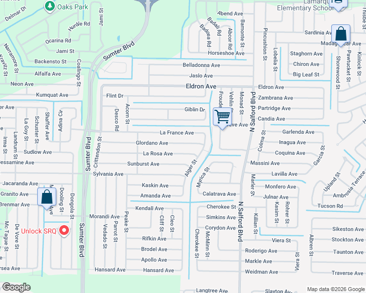 map of restaurants, bars, coffee shops, grocery stores, and more near 4303 Glordano Avenue in North Port