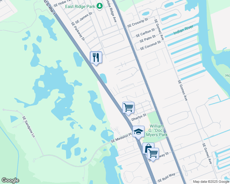 map of restaurants, bars, coffee shops, grocery stores, and more near 9463 Southeast Federal Highway in Hobe Sound