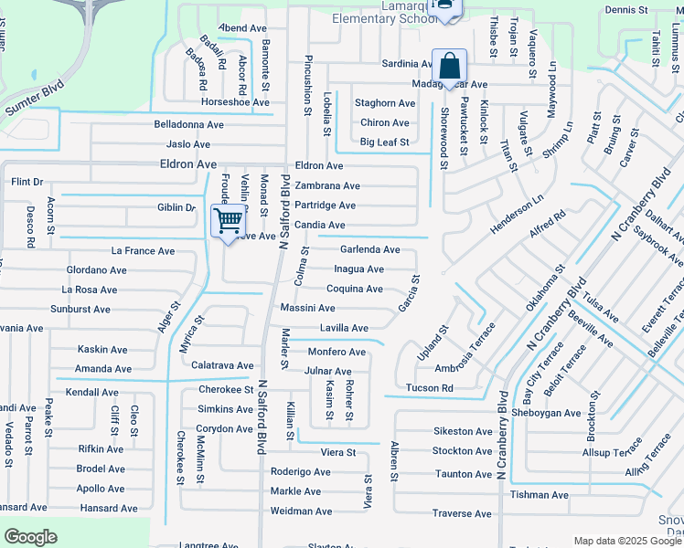 map of restaurants, bars, coffee shops, grocery stores, and more near 3767 Inagua Avenue in North Port