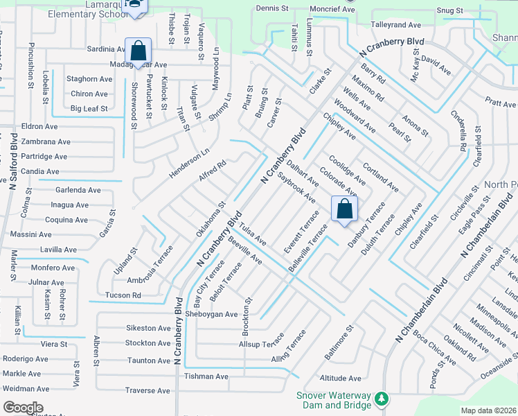 map of restaurants, bars, coffee shops, grocery stores, and more near 3605 Brownwood Terrace in North Port