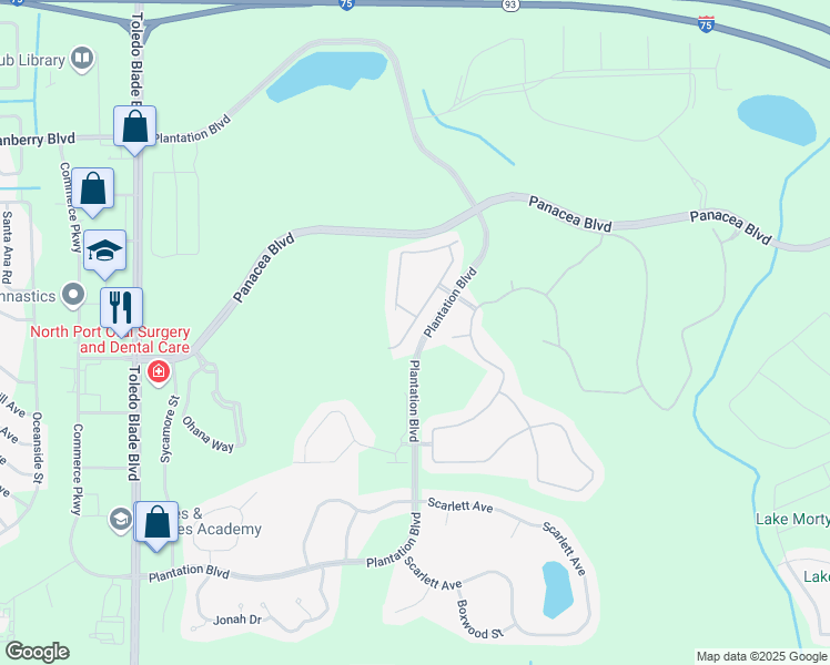 map of restaurants, bars, coffee shops, grocery stores, and more near 2498 Oswego Drive in North Port