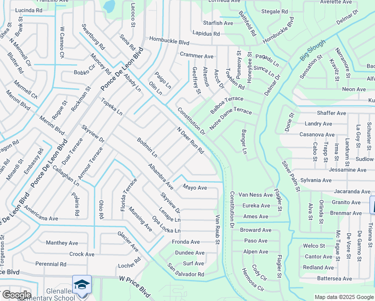 map of restaurants, bars, coffee shops, grocery stores, and more near 3254 California Terrace in North Port