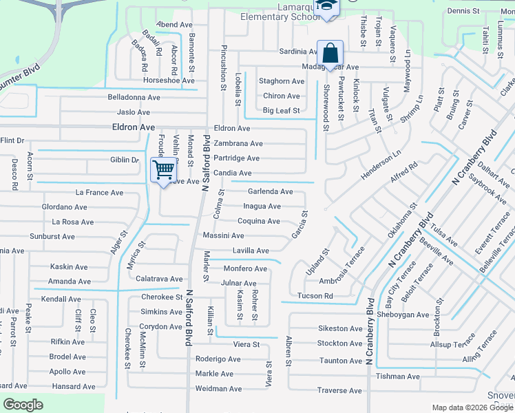 map of restaurants, bars, coffee shops, grocery stores, and more near 3731 Inagua Avenue in North Port