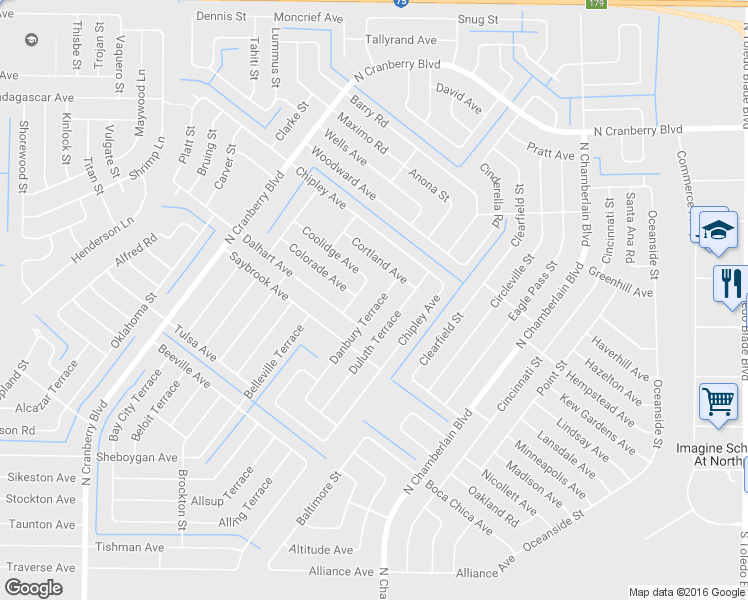 map of restaurants, bars, coffee shops, grocery stores, and more near 4143 Danbury Terrace in North Port