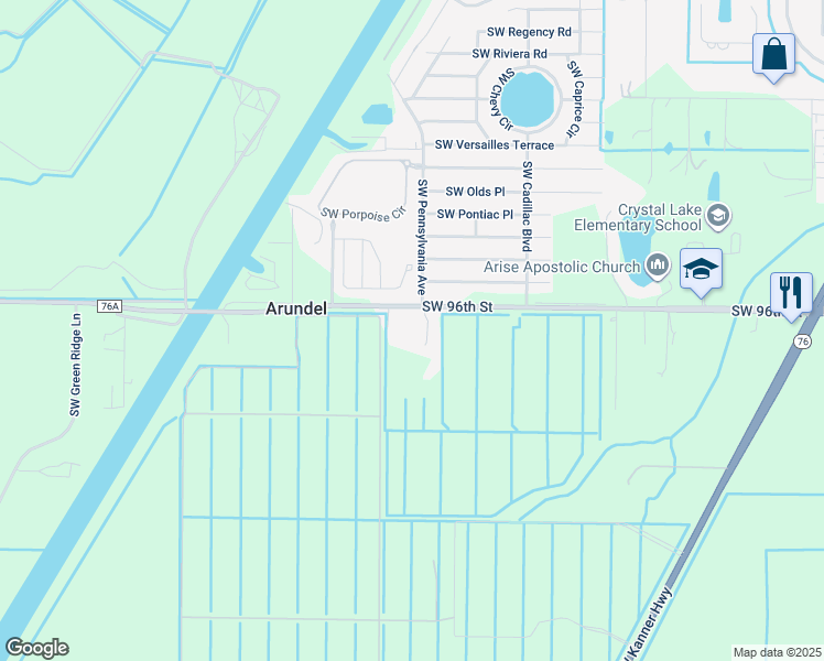 map of restaurants, bars, coffee shops, grocery stores, and more near 2926 Southwest 96th Street in Stuart