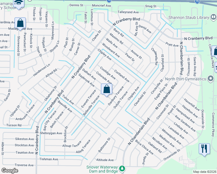 map of restaurants, bars, coffee shops, grocery stores, and more near 2540 Dalhart Avenue in North Port