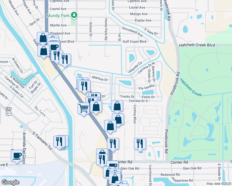 map of restaurants, bars, coffee shops, grocery stores, and more near 827 Cervina Drive North in Venice