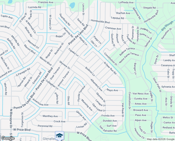 map of restaurants, bars, coffee shops, grocery stores, and more near 6513 Bodmin Lane in North Port