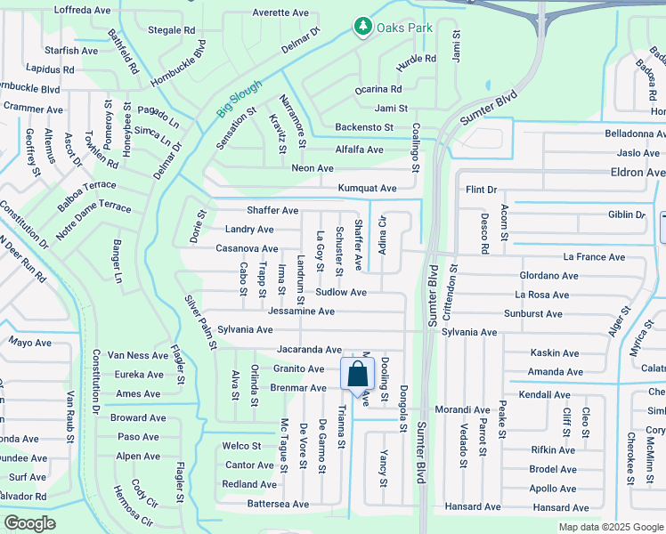 map of restaurants, bars, coffee shops, grocery stores, and more near 3317 Schuster Street in North Port